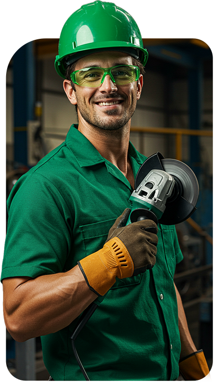 Man Holding an Angle Grinder